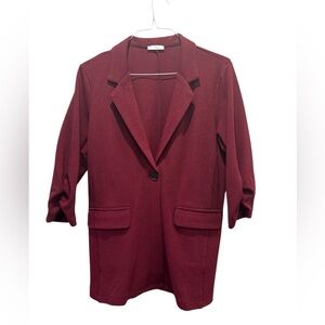 Hotouch Burgundy Open-Front Blazer Cardigan – Size L